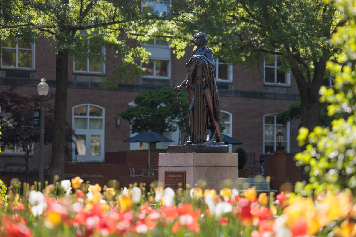 The George Washington Statue in University Yard. 