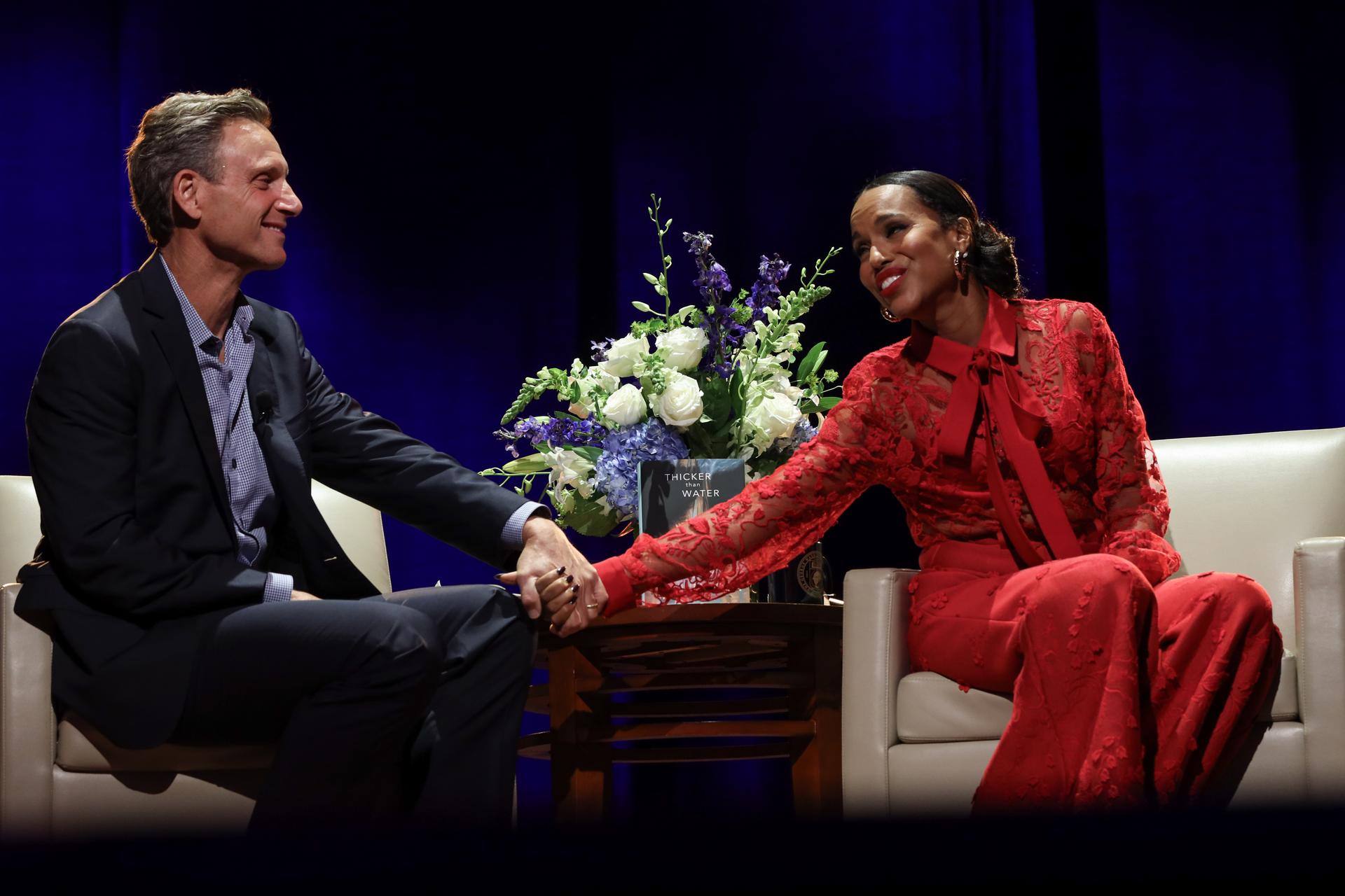 Washington was interviewed by Tony Goldwyn, her longtime friend and former co-star on ABC's 'Scandal,' about her autobiography 'Thicker than Water.' (Lily Speredelozzi/GW Today)