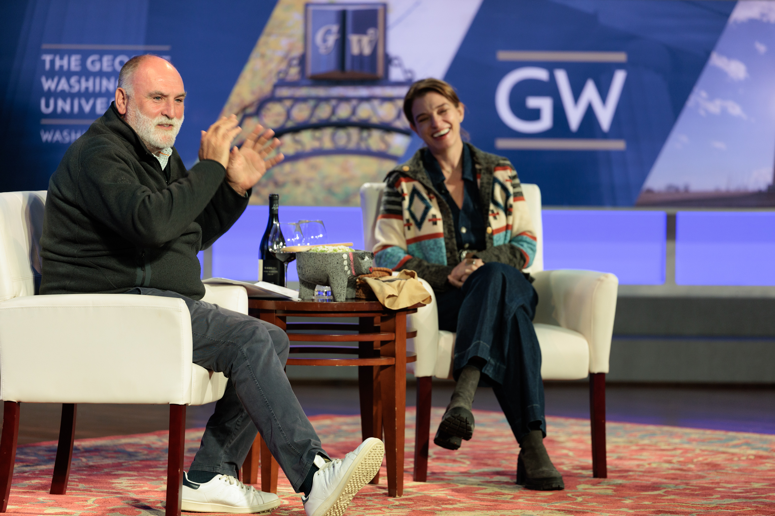 José Andrés and Pati Jinich discussed their "doubly rooted" experiences as immigrants, cooks and parents. (William Atkins/GW Today)