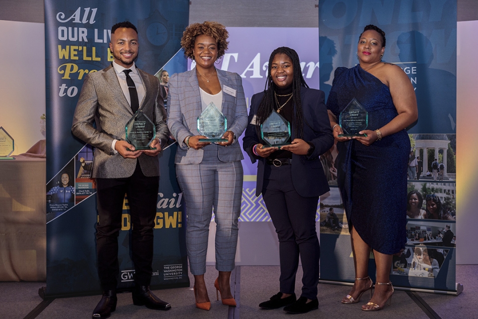 2022 GWBAA Impact Awards winners, from left: Dominic Hawkins, Heather Howard, Moniah Dailey and Ayana Thomas