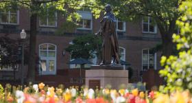 The George Washington Statue in University Yard. 